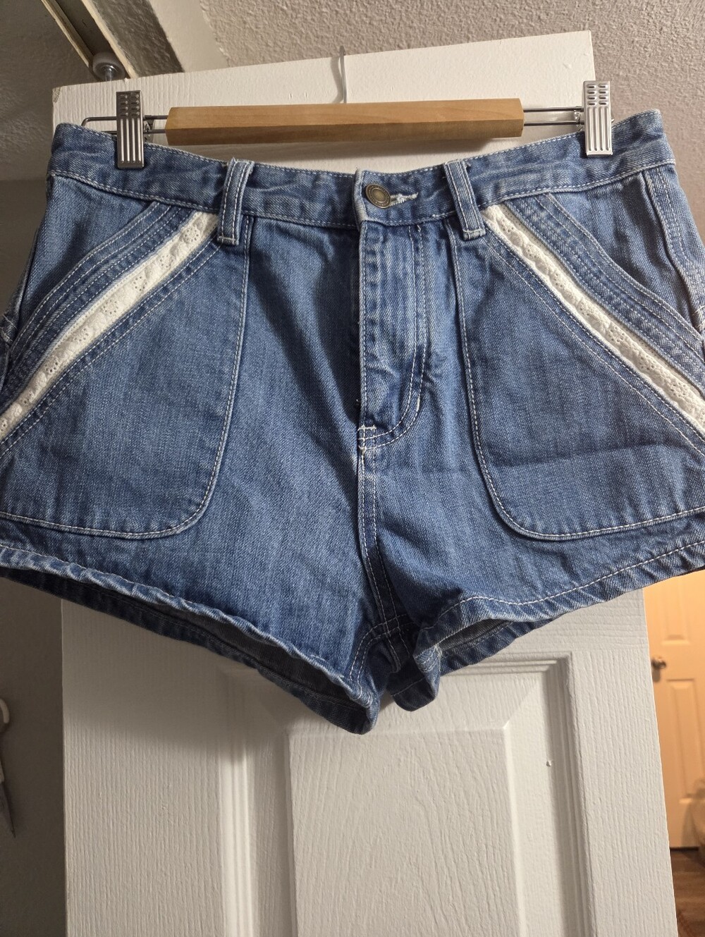 Free People Blue Denim Women’s Shorts with Lace Trim